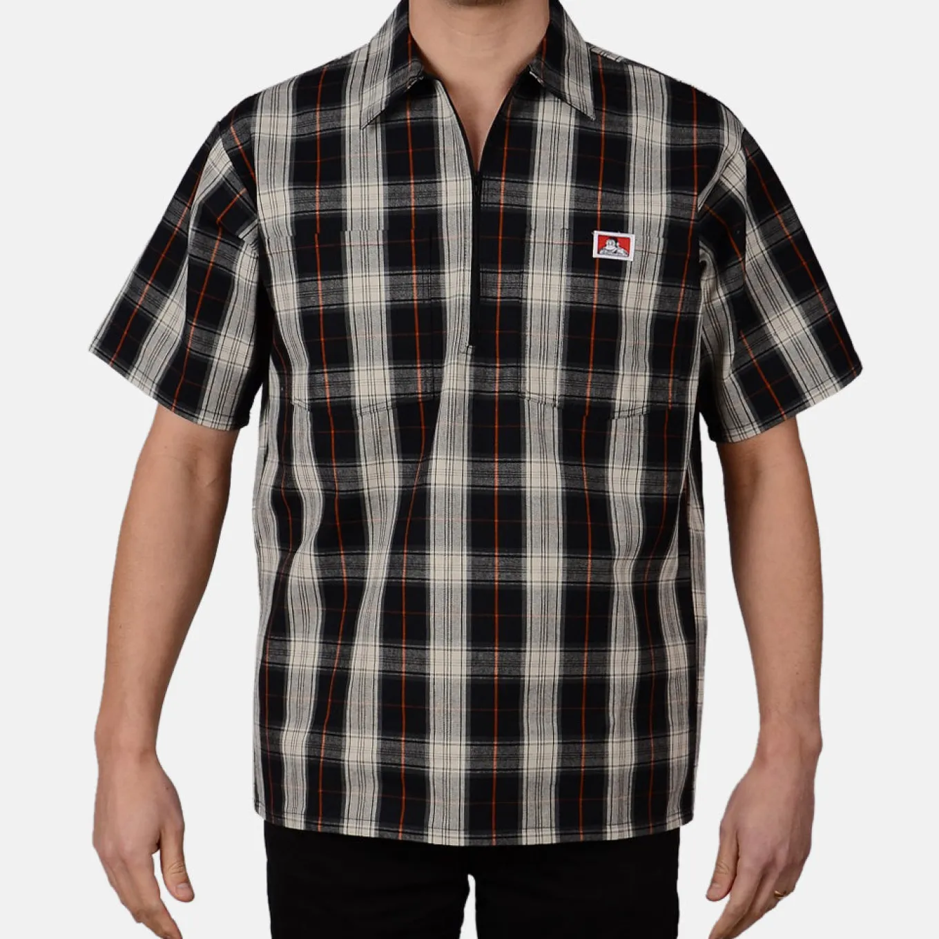 Ben Davis Short Sleeve Plaid 1/2 Zip Shirt -