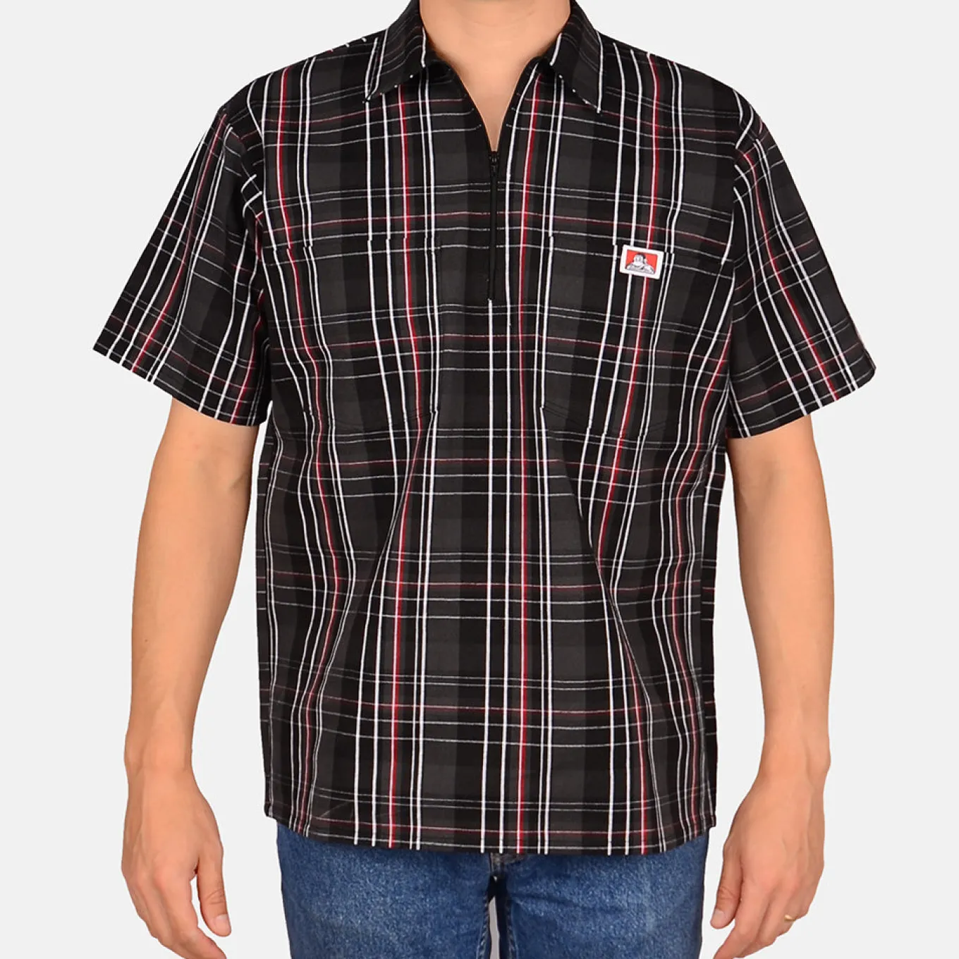 Ben Davis Short Sleeve Plaid 1/2 Zip Shirt -