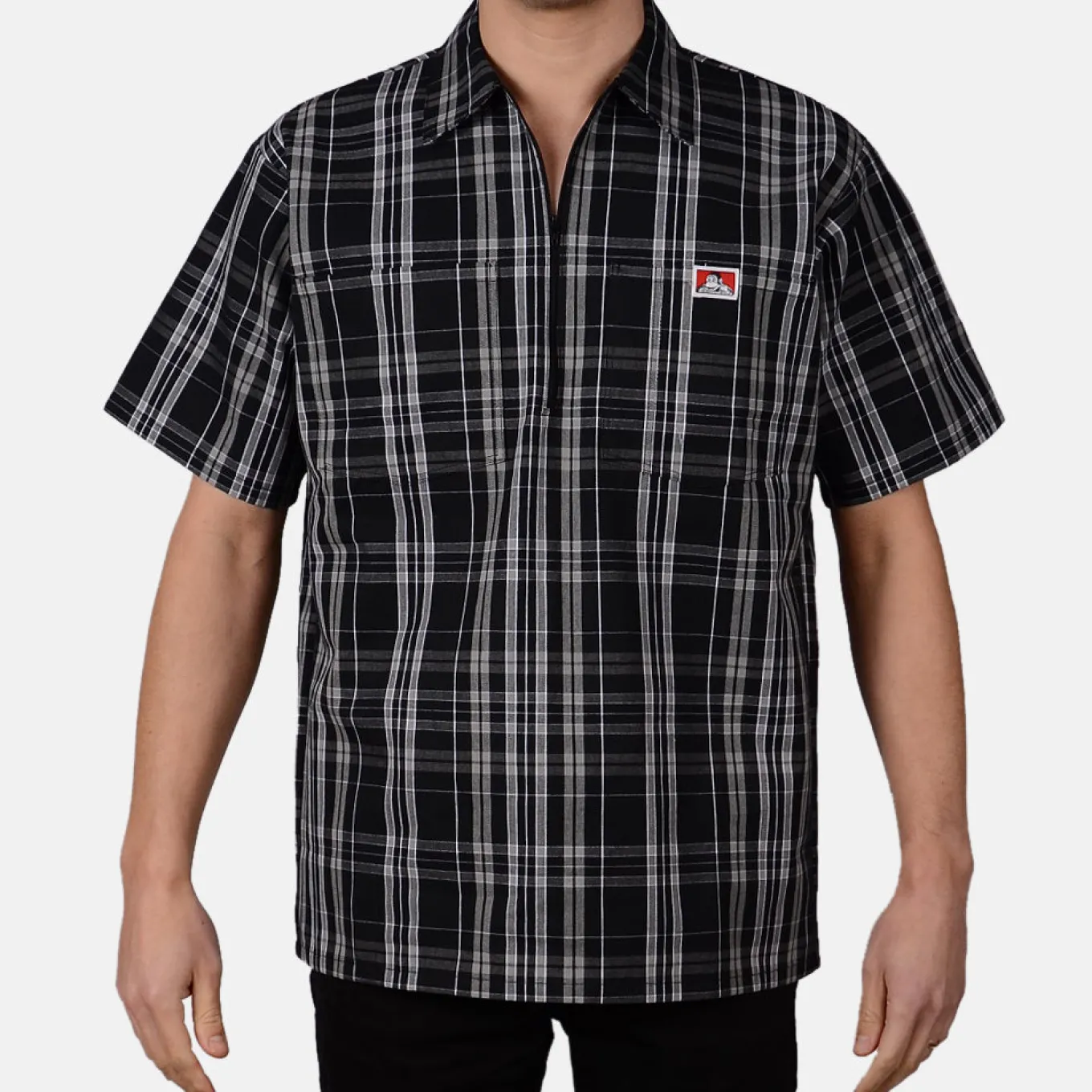 Ben Davis Short Sleeve Plaid 1/2 Zip Shirt -