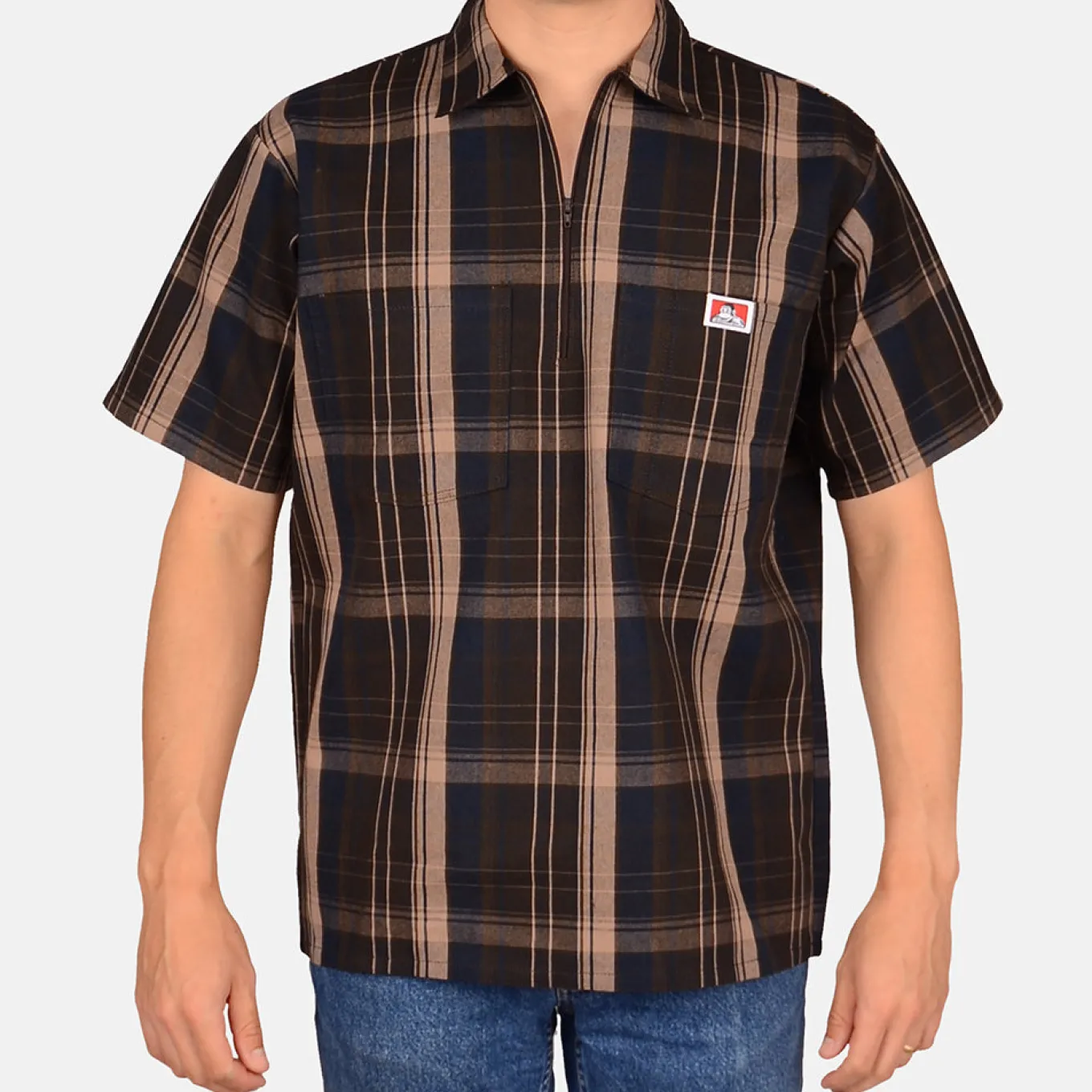 Ben Davis Short Sleeve Plaid 1/2 Zip Shirt -