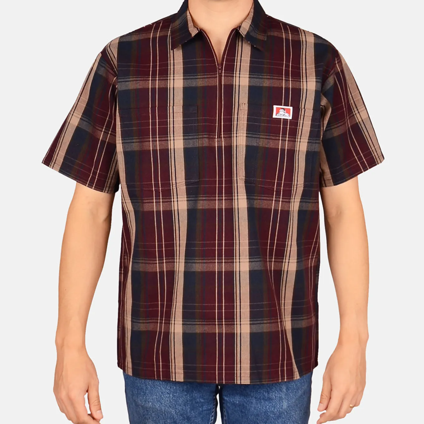 Ben Davis Short Sleeve Plaid 1/2 Zip Shirt -