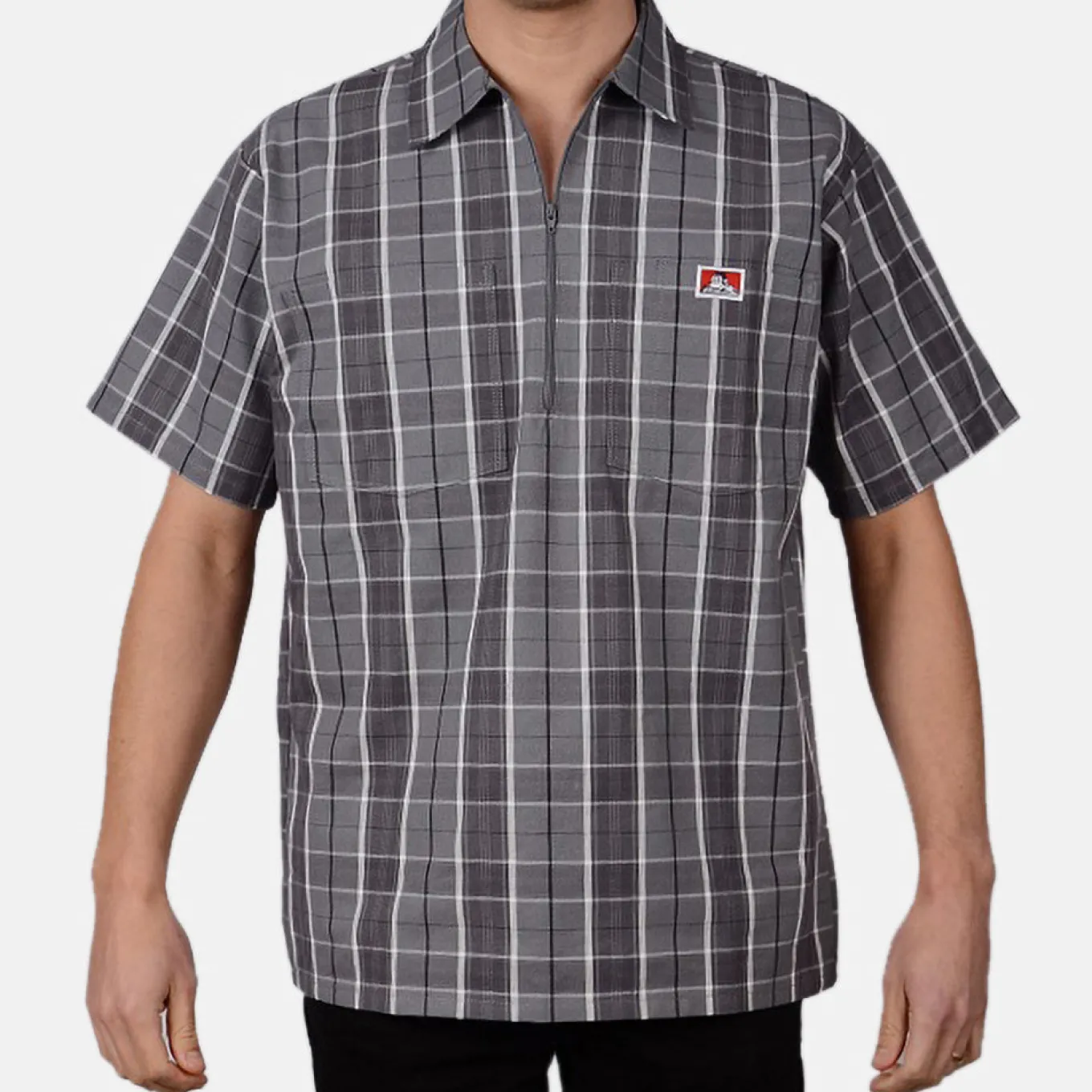 Ben Davis Short Sleeve Plaid 1/2 Zip Shirt -