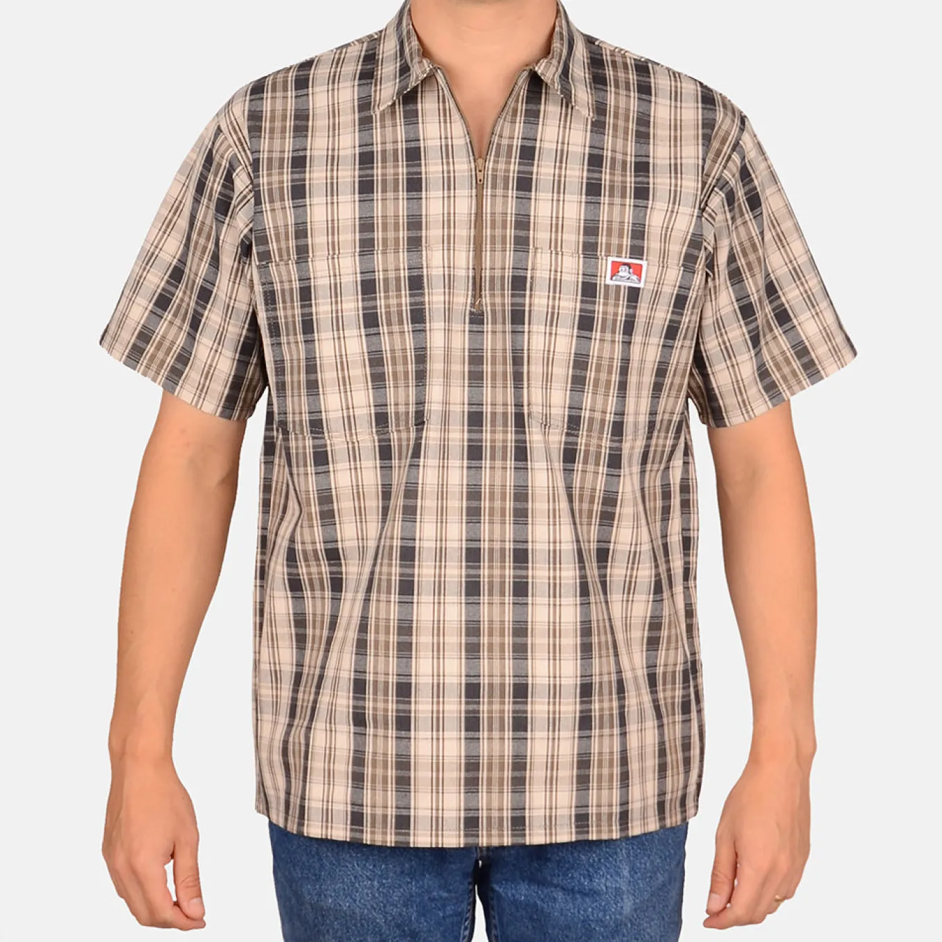 Ben Davis Short Sleeve Plaid 1/2 Zip Shirt -