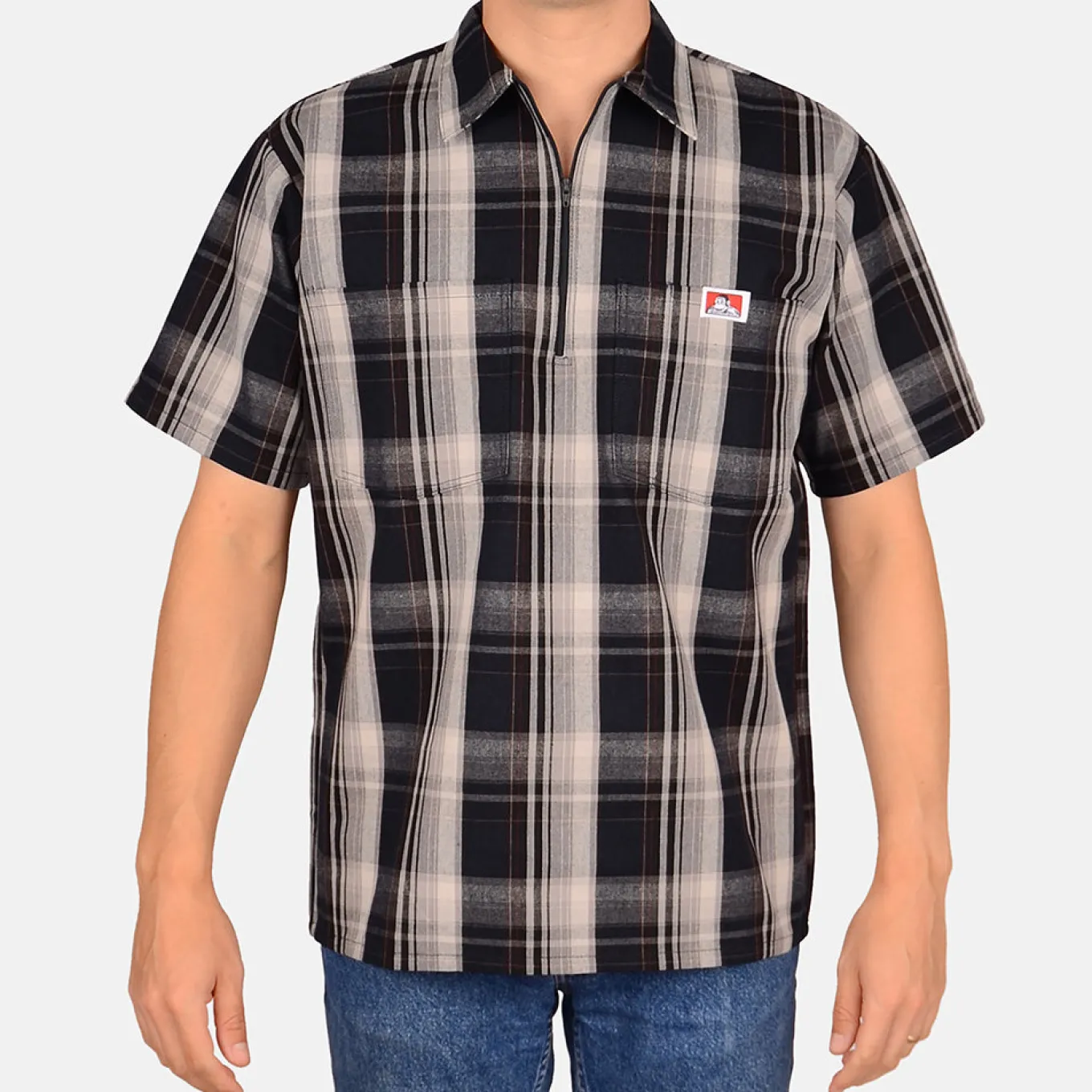 Ben Davis Short Sleeve Plaid 1/2 Zip Shirt -