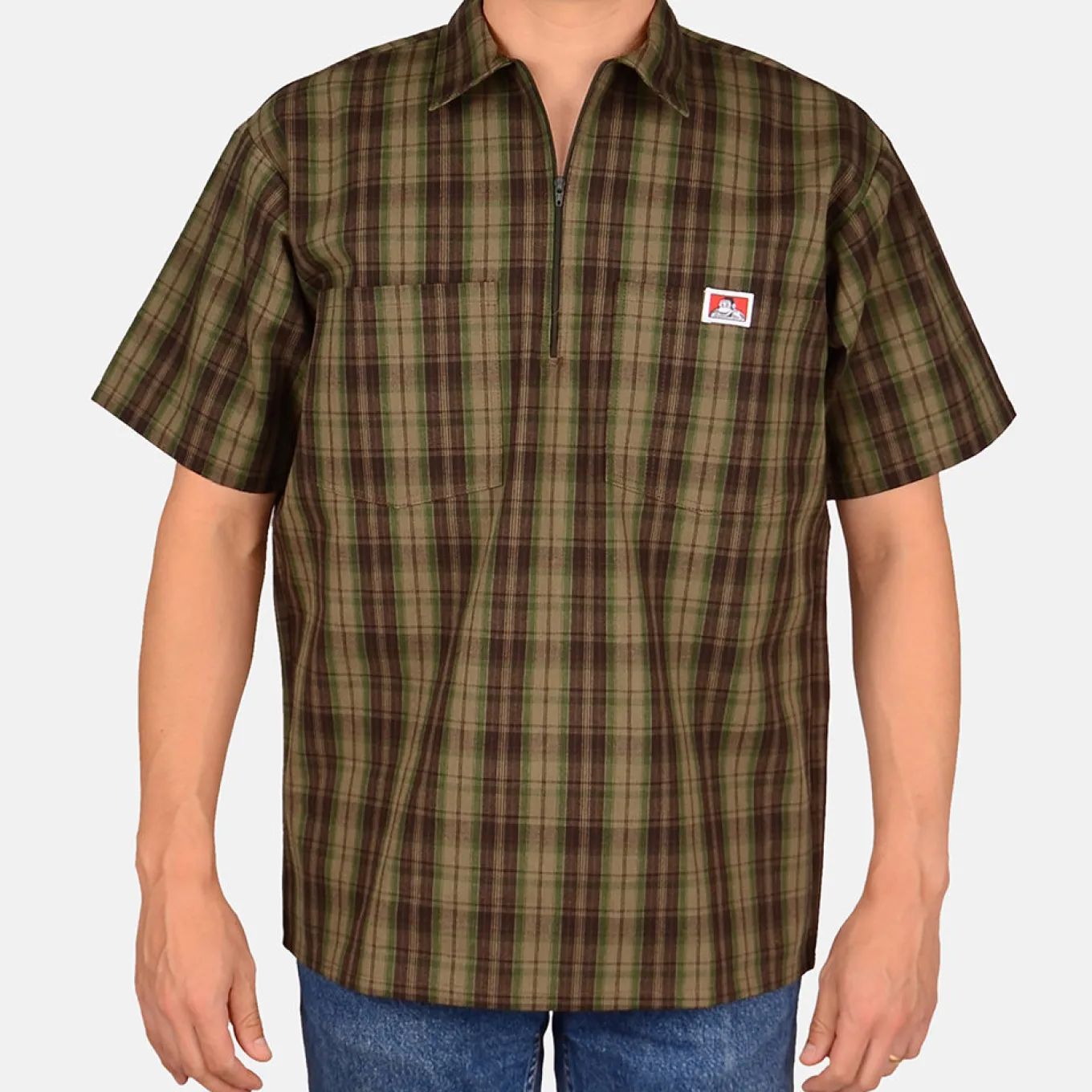 Ben Davis Short Sleeve Plaid 1/2 Zip Shirt -